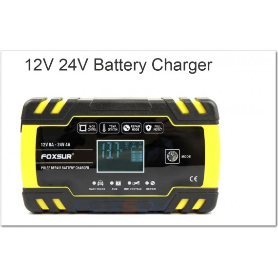 FOXSUR Chargeur de Batterie Intelligent et Automatique de 12 V, 24V